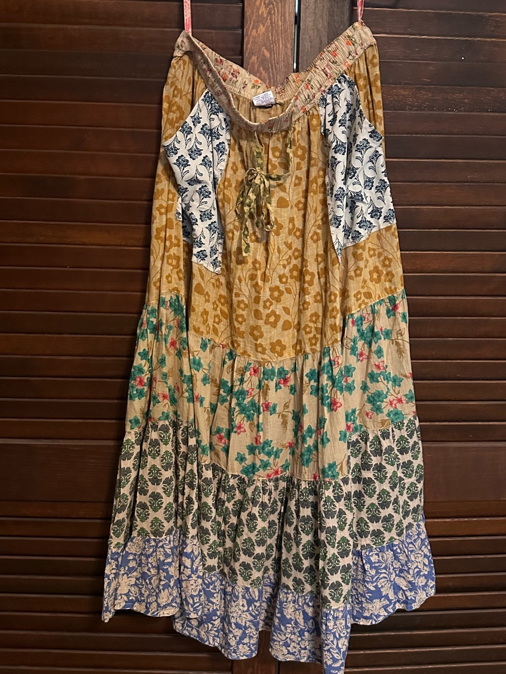 Gypsy Rose Penelope Patchwork Bohemian Tiered Floral Skirt Earth Tones Pockets